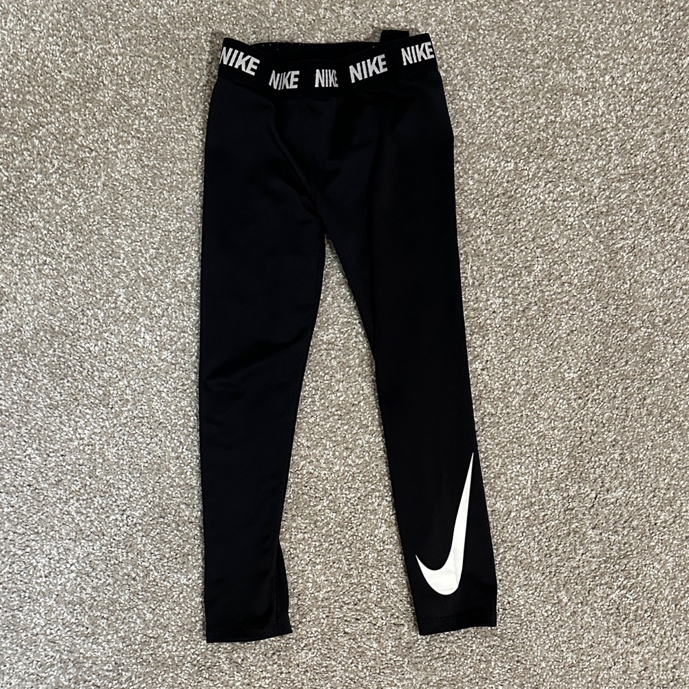 Nike Kids Black Leggings with White Logo